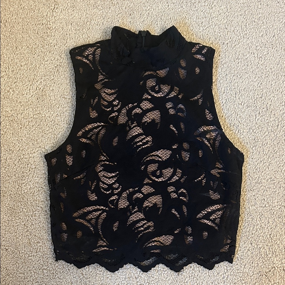 H&M Black Lace High-Neck Blouse